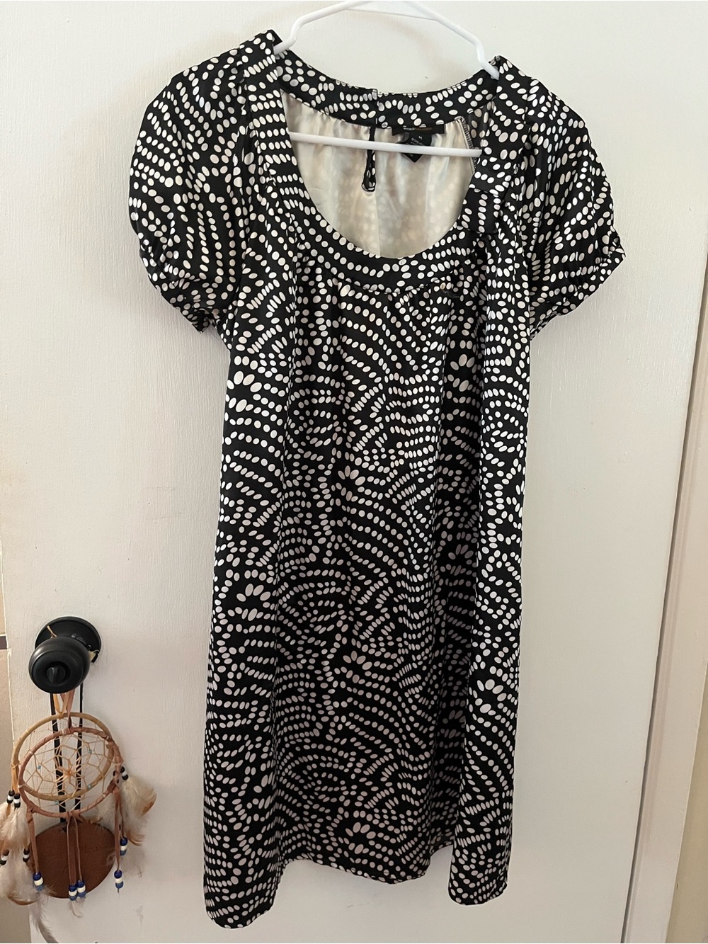 BCBGMaxAzria Black and White Dot-Print Scoop Neck Dress
